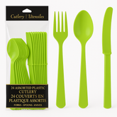 Kiwi Green Plastic Cutlery Set - 24 Pieces